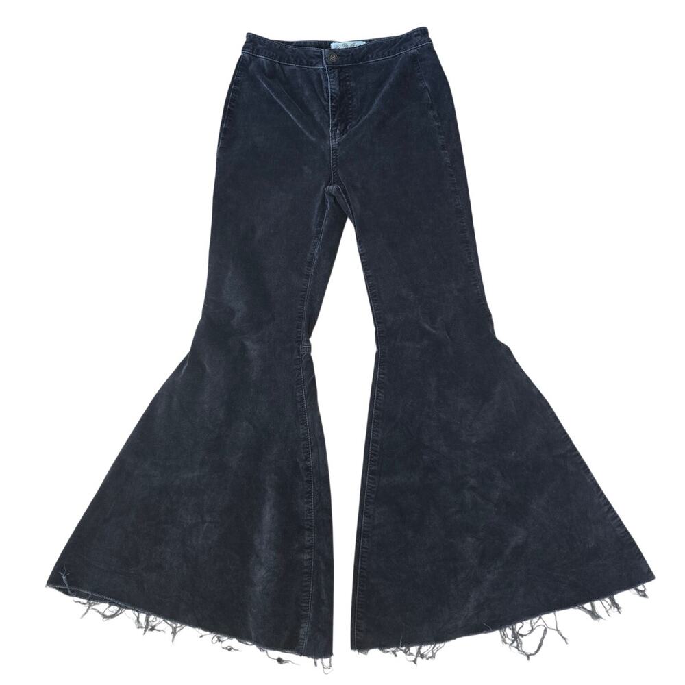 Free People We The Free Velvet Flare Pants Raw Hem Black Size 26